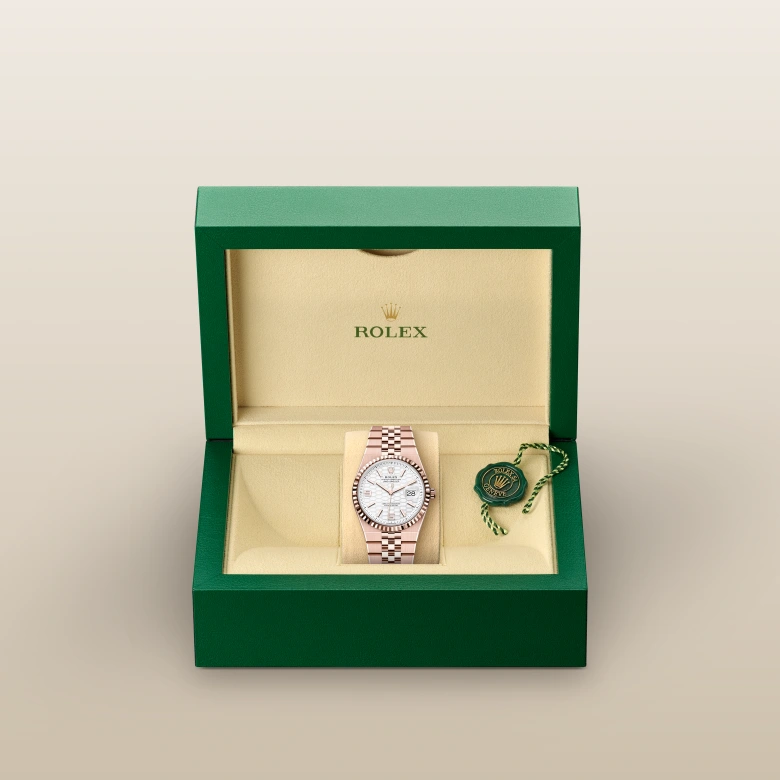rolex land-dweller in everose gold, M127235-0001 - henne jewelers