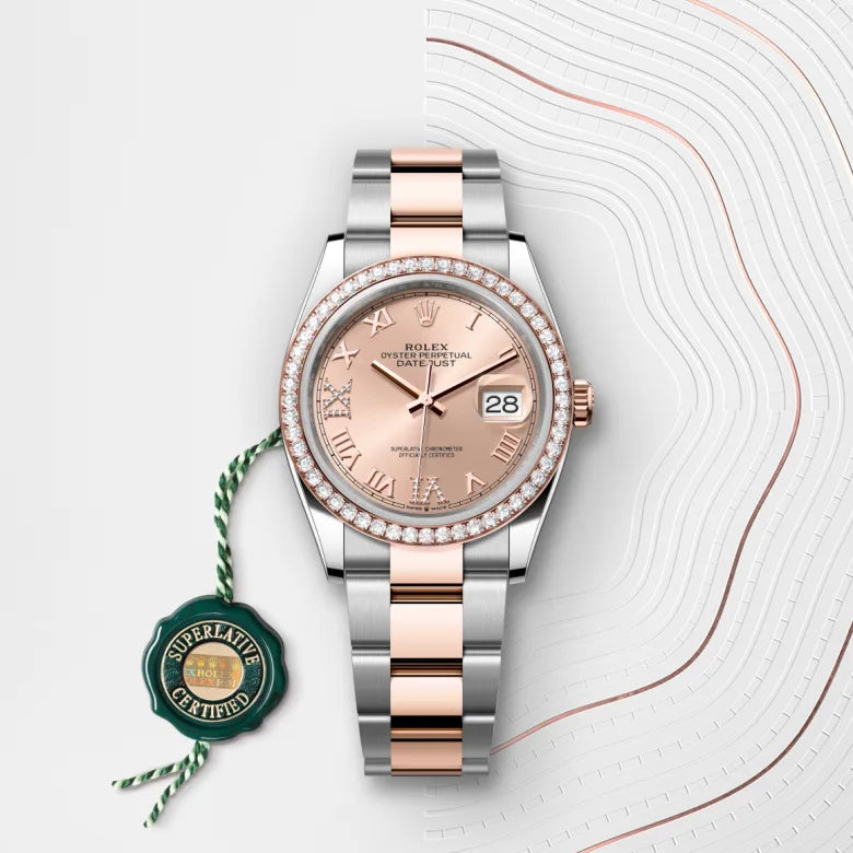 Rolex  Datejust 36 Oyster, 36 mm, Oystersteel, Everose gold and diamonds M126281RBR-0016