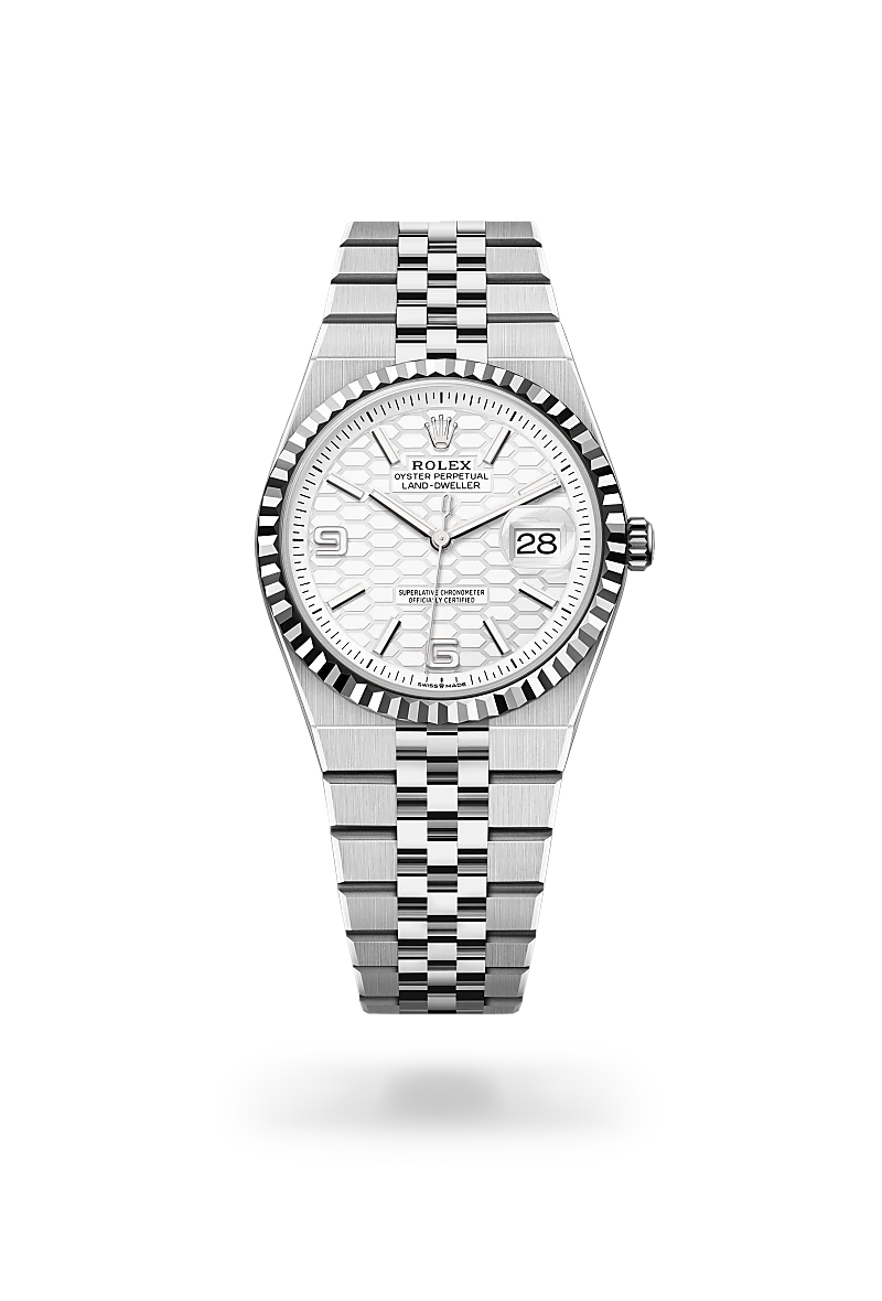 rolex land-dweller in oystersteel and white gold, M127234-0001 - henne jewelers